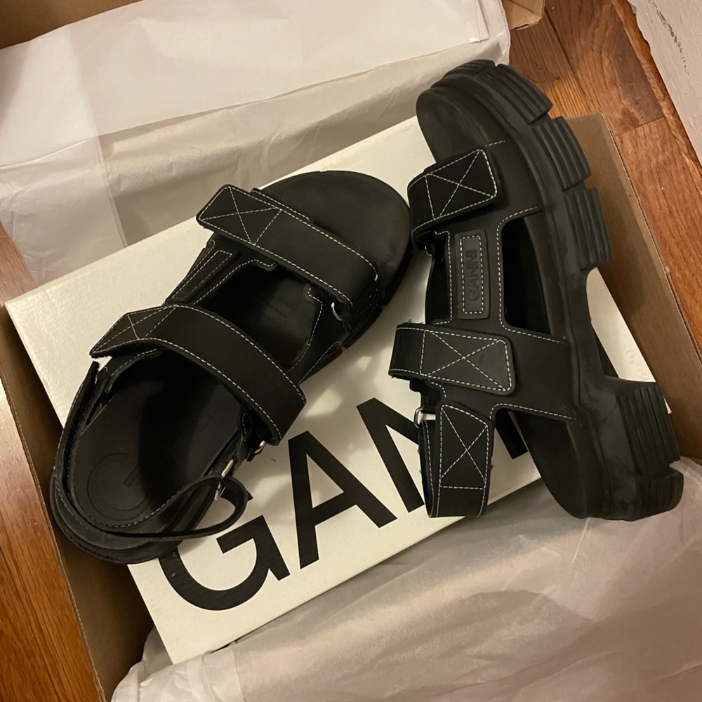 GANNI black rubber sandals, size 39